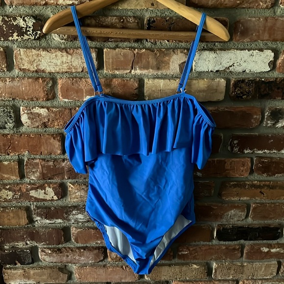 Funny Girl Royal Blue One Piece Ruffle Strapless Bathing Suit Size Medium - Picture 1 of 10